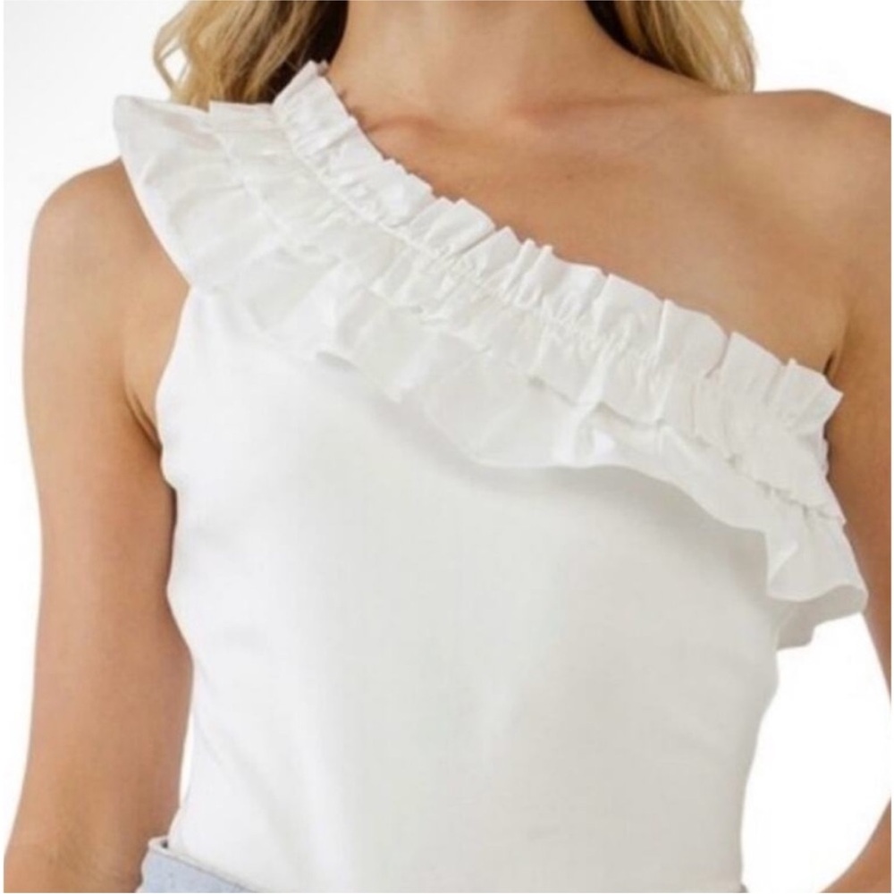 Anthropologie Porridge White One-Shoulder Ruffle Top